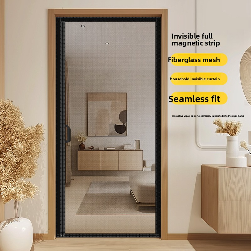 Magnetic Fiberglass Screen Door - No Drill Invisible Mesh Curtain With Full-Length Magnets, Modern Black/Grey/White/Brown_voghion.com