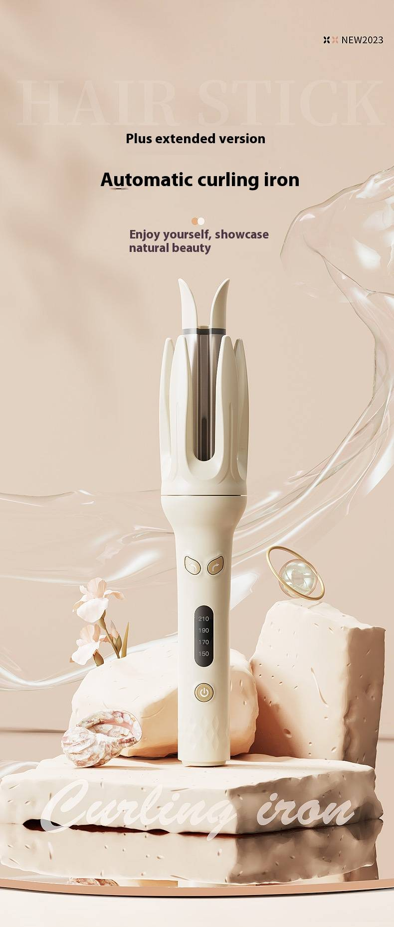 Ceramic Hair Curler With 15-Temp Settings & 25W Fast Heating - 28mm Curling Iron For Wet/Dry Hair_voghion.com