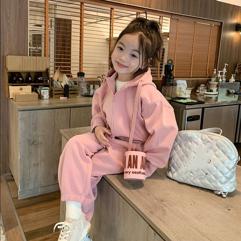 Kids' Hoodie & Jogger Set – Korean-Style Zip-Up Jacket + Drawstring Pants (2-Piece Outfit, 8 Sizes, 2 Colors)_voghion.com