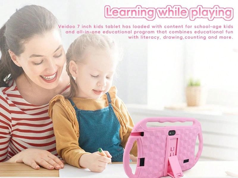 7 Inch Kids Tablet With Shockproof Case, MTK Quad-Core 1.5GHz, 16GB Storage, Android OS – Preloaded Educational Apps, Dual Camera, Bluetooth_voghion.com