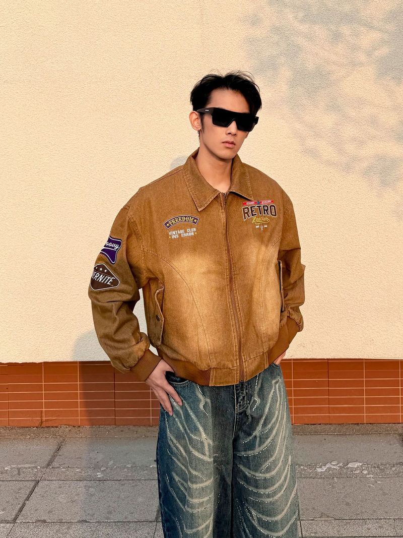 Eon Modish 2025 Autumn New American Street Fashion Embroidered Washed Denim Jacket_voghion.com