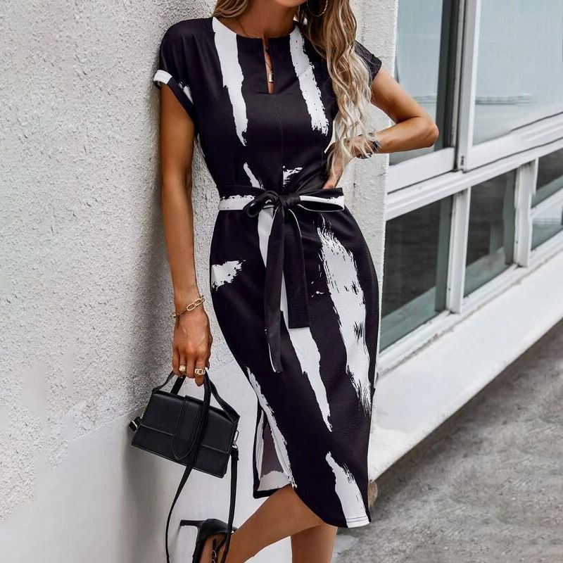 Temperamentkleid für Frauen 2025 Neuer sanfter Stil V-Ausschnitt Französischer High-End-eleganter chinesischer Feng Shui-Tintendruckrock_voghion.com