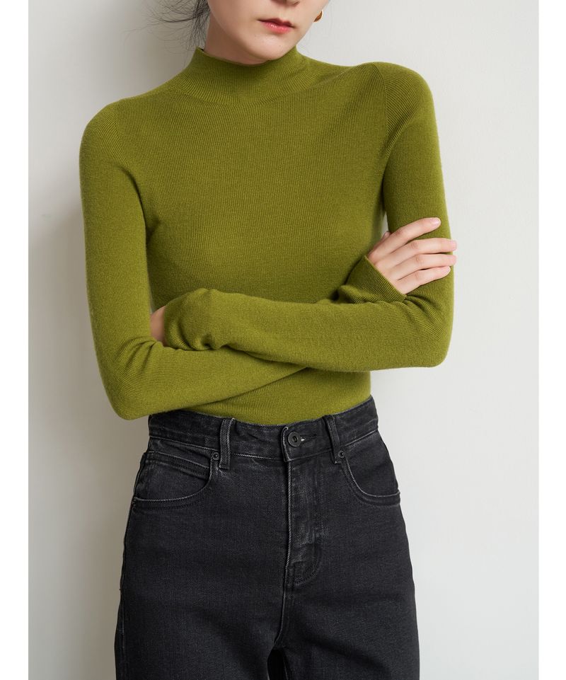 SS STUDIO Nahtloser Einteiliger Pendel-Eleganter Halbrollkragen-Wollstrickpullover Für Damen Herbst Winter Basishemd_voghion.com