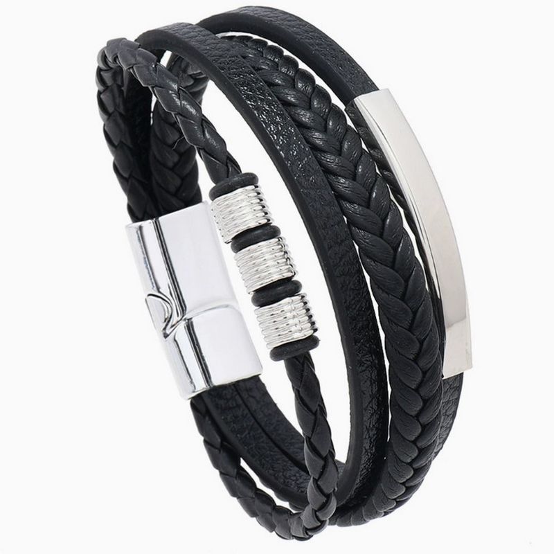 Bracciale da polso intrecciato con chiusura magnetica in lega multistrato, versatile, in pelle, di alta qualità, da uomo, personalizzabile_voghion.com