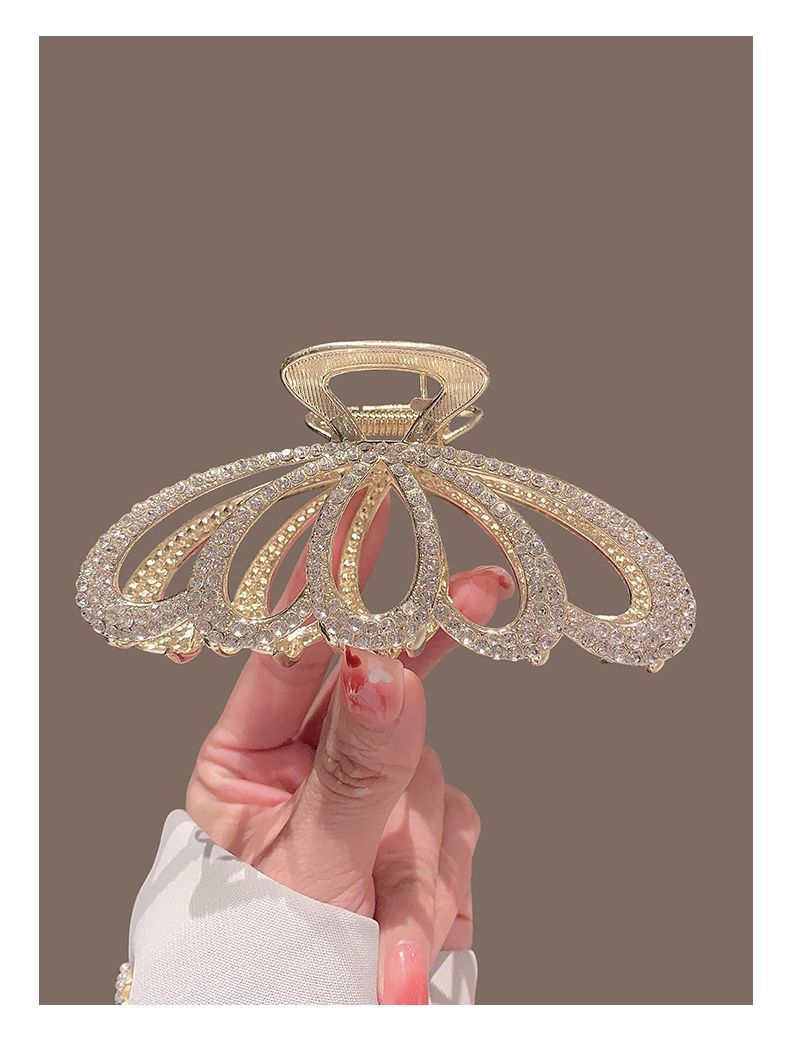 Clemă de păr premium pentru femei, cu strasuri mari, cu coroană, temperament dulce și elegant, în spatele capului, cu placă de păr pentru rechin_voghion.com