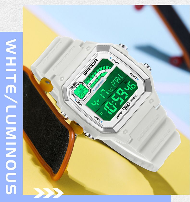 Ceas electronic Ceas pentru bărbați Sport, rezistent la apă, care strălucește în întuneric, Slim Square Classic, pentru studenți_voghion.com