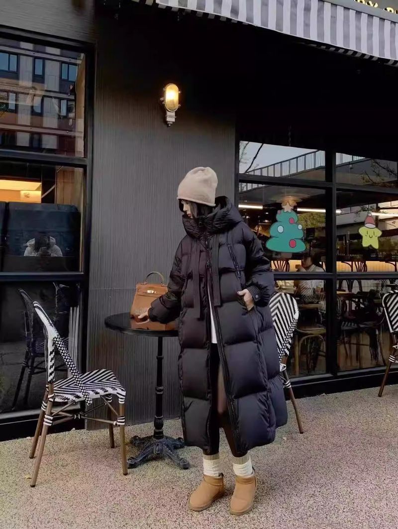 Langer, wattierter Damenmantel, warm, lockere Passform, Polyester-Baumwoll-Mischgewebe, mit Polokragen, Übergröße, erhältlich in Beige, Schwarz, Braun, Khaki_voghion.com