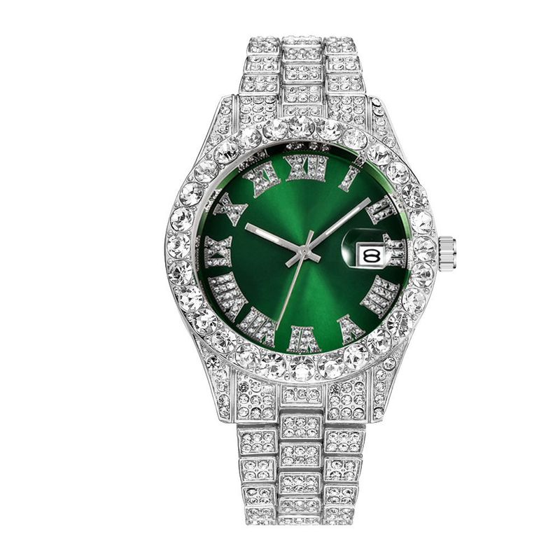 Heren stalen band quartz horloge hiphop business stalen band kalender heren volledig diamanten horloge_voghion.com