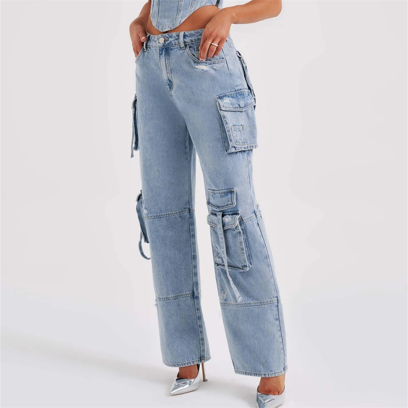 Hottie bukser til kvinder lige multi-lomme denim overalls til kvinder i stil alsidige løse afslappede bukser til kvinder_voghion.com