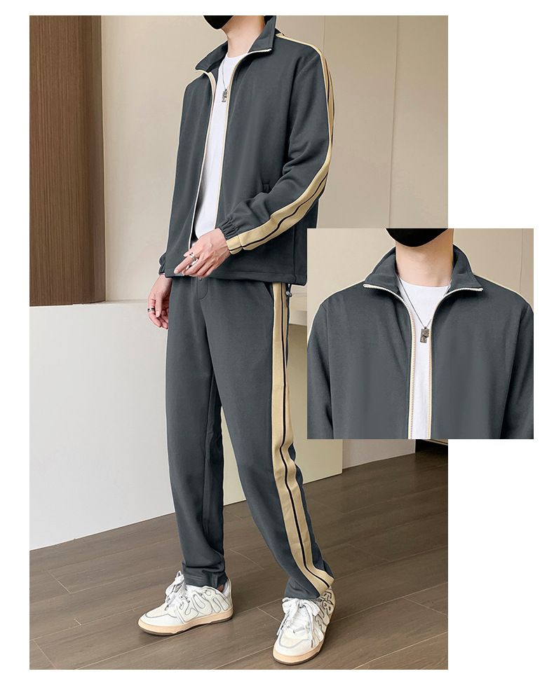 Autumn New Casual Sports Suit Men's Cardigan Jacket With Straight Leg Sweatpants, Trendy And Fashionable Two-piece Set_voghion.com