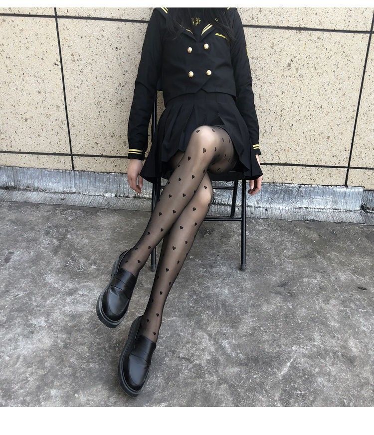 Bas fins en soie jacquard à motifs noirs, collants à pois, JK Lolita_voghion.com