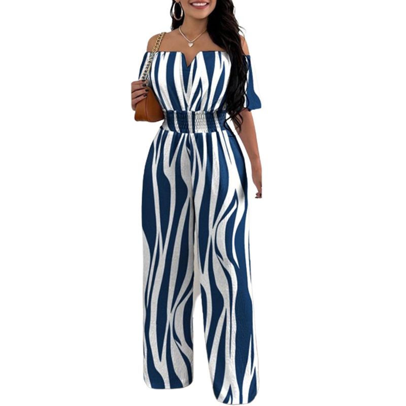 Tuta da donna con una spalla e vita stretta, ampia e dritta; pantaloni da lavoro versatili con scollo a V. Senza borsa._voghion.com