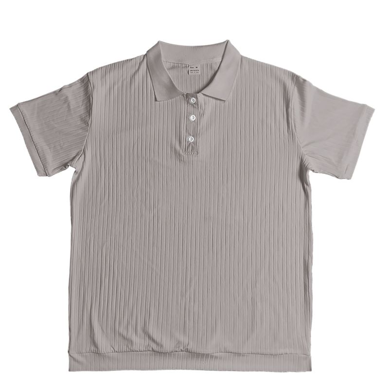 Polo Henley de punto a rayas con cuello vuelto para hombre, camiseta informal holgada, novedad de 2024_voghion.com