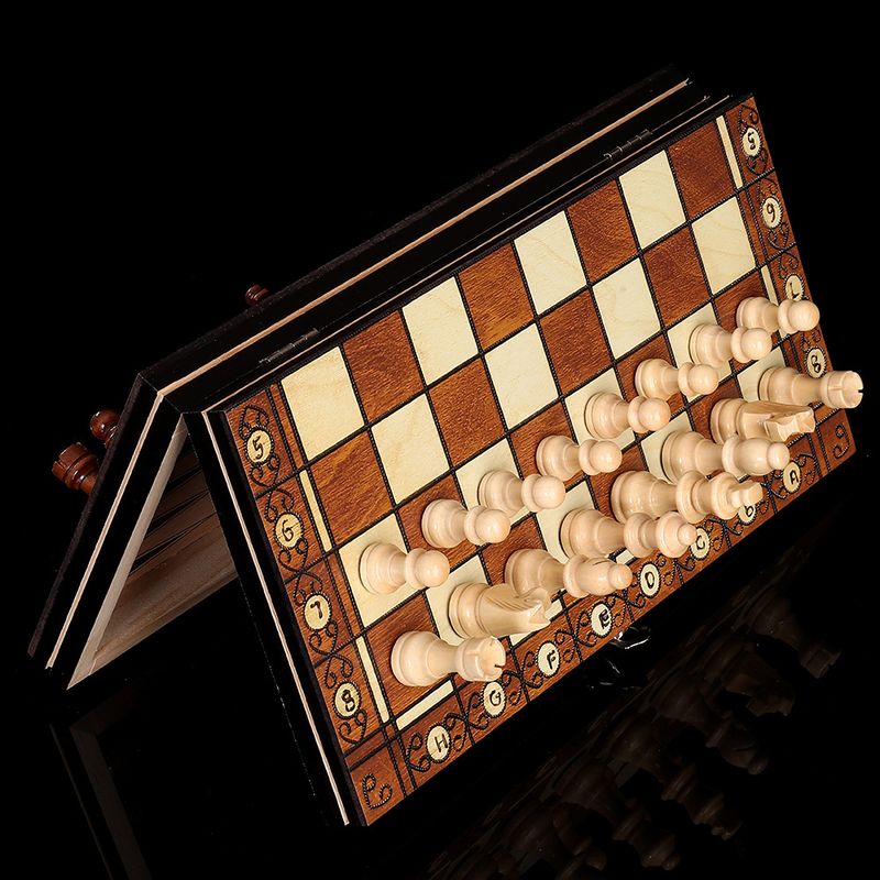 Holz Magnet Schach 3-in-1 Set Tragbare Faltbare Puzzle Wettbewerb Brettspiel Spielzeug_voghion.com
