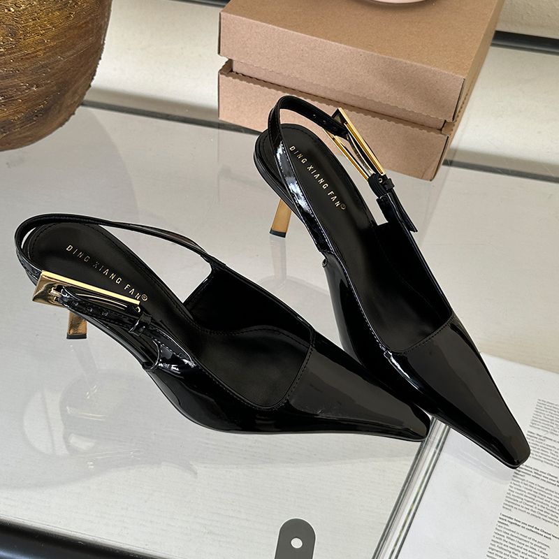 New In 2024 High Heel Strap Buckle Pointed Toe Slingback Fashion Heels Metal Shoes With Décolleté For Women_voghion.com