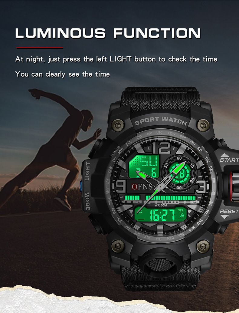 Men's Digital Analog Watch With Alarm, Stopwatch, Night Light, 50m Waterproof, Sport Outdoor Wristwatch For Daily Use Sports Waterproof Electronic_voghion.com