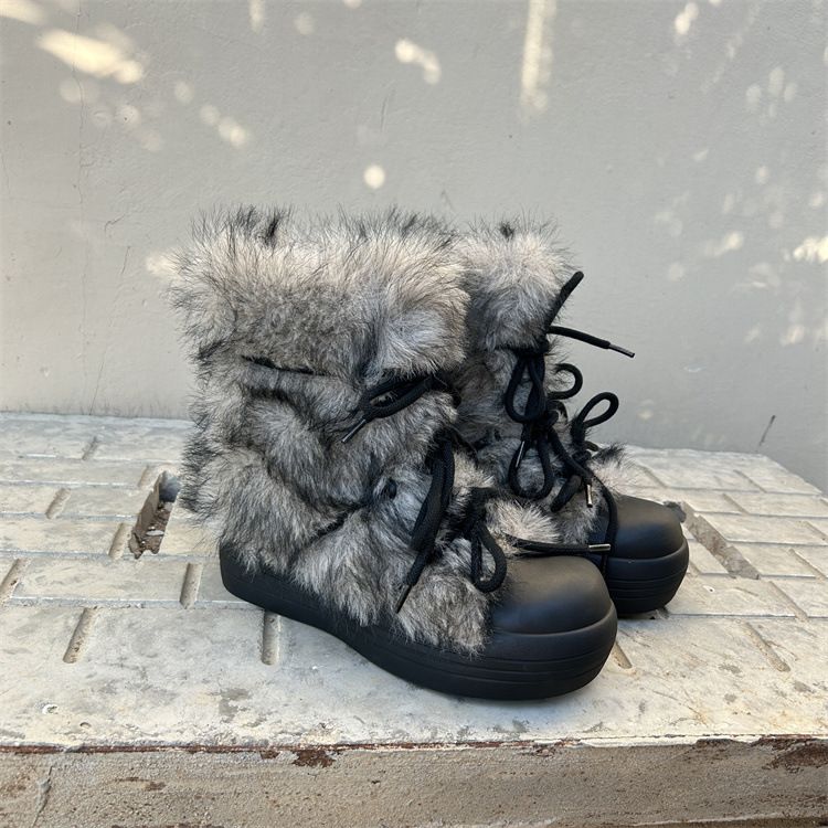 Iceland Furry Snow Boots 2024 Winter New Item Internet Famous Plus Plush Outdoor Cotton Big Toe Thick Sole Shoes_voghion.com