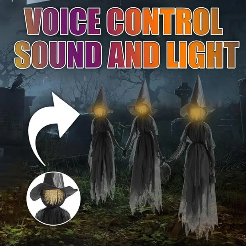 3PCS Halloween Colourful Glow Three Hand-Holding Witches Sound-activated Hand-holding Witch Halloween Light Up Decoration Props_voghion.com