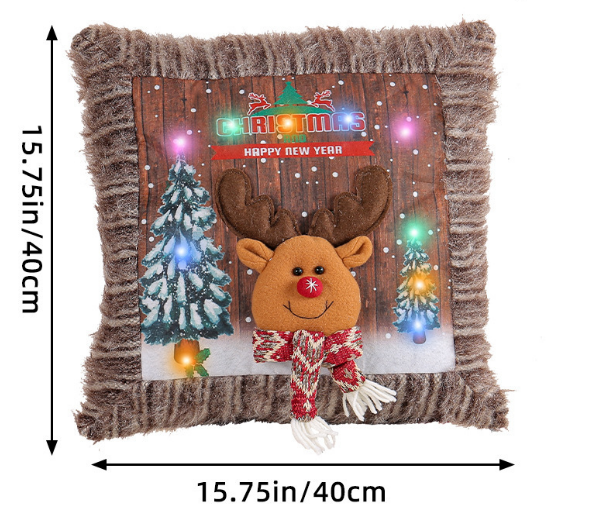 Christmas decoration plush luminous pillowcase 2023 Santa Claus pillow Snowman living room sofa cushion (excluding pillow core)_voghion.com