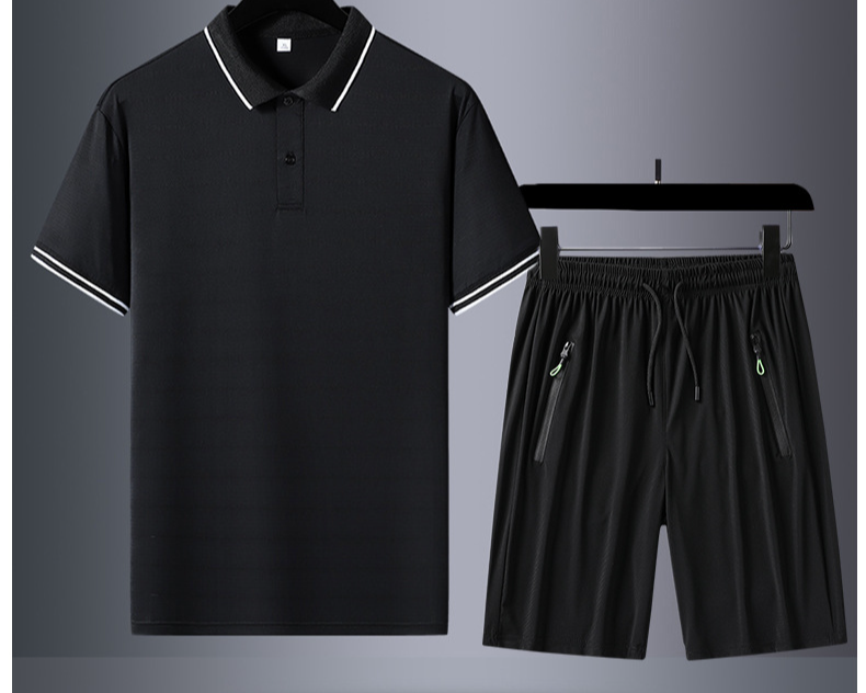 Men's Ice Silk Short-Sleeved Shorts Two-Piece Suit Men's Short-Sleeved T-Shirt Casual Lapel Polo Shirt Large Size Shorts_voghion.com