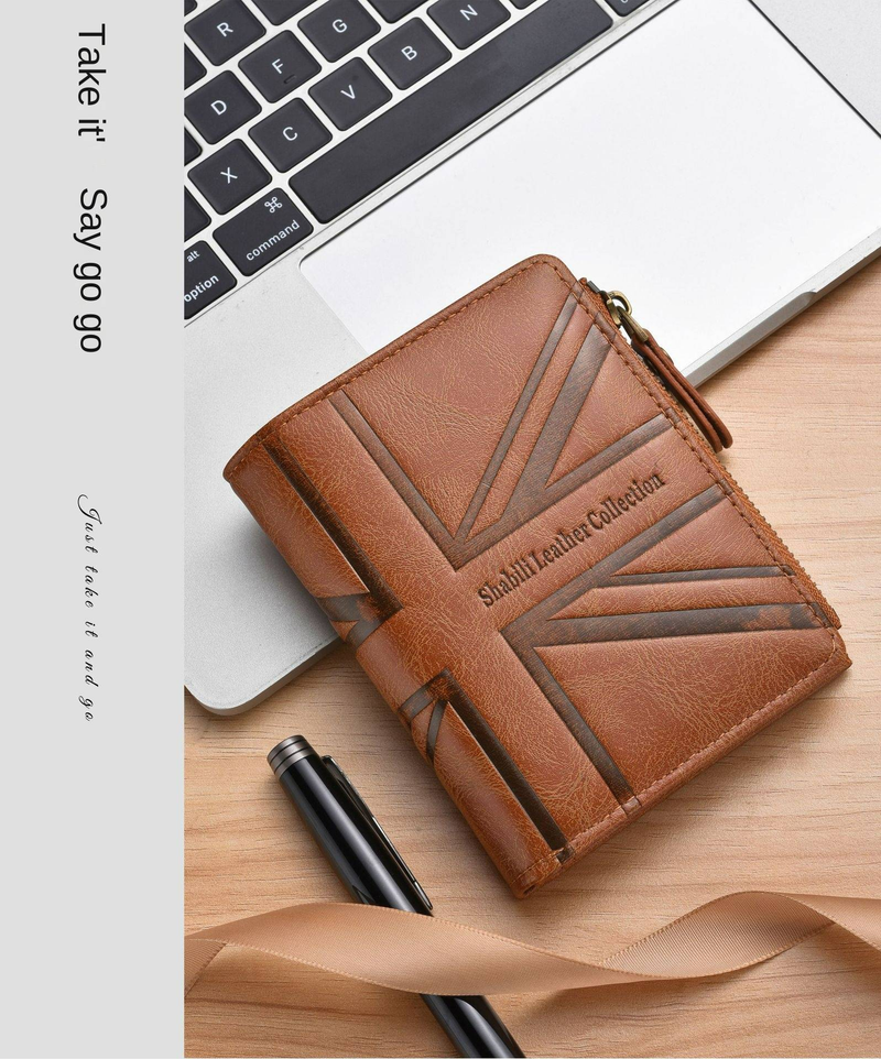 Men's Fashion Short Wallet, Slim Zipper Cash Holder, Multi-Card Slot Large Capacity Horizontal Leather Wallet for Business_voghion.com
