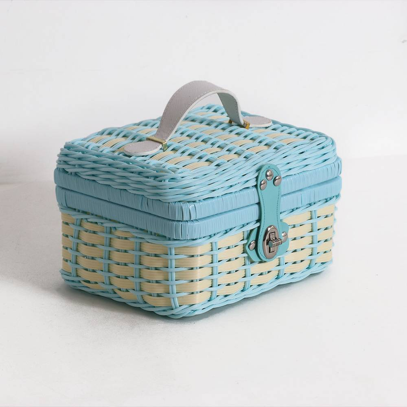 Boîte de rangement en rotin tressé fait main avec couvercle, panier de rangement pour cosmétiques, montres et bijoux_voghion.com