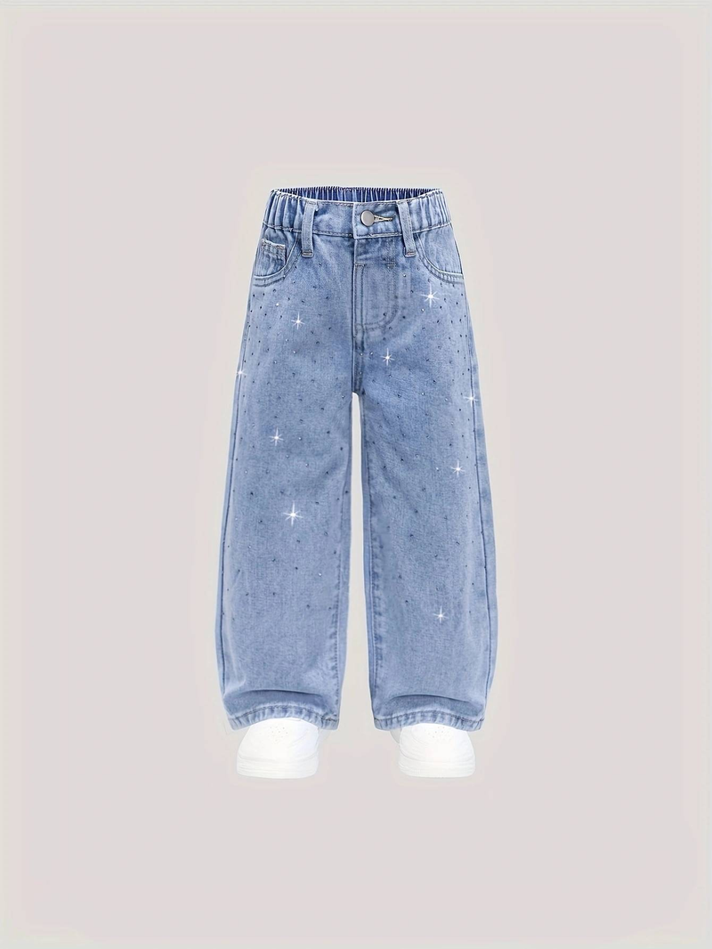 Pantaloni in denim lavati, larghi e comodi, stile college, versatili, alla moda, casual e alla moda, modello Hot Diamond, per ragazze, colore azzurro chiaro_voghion.com