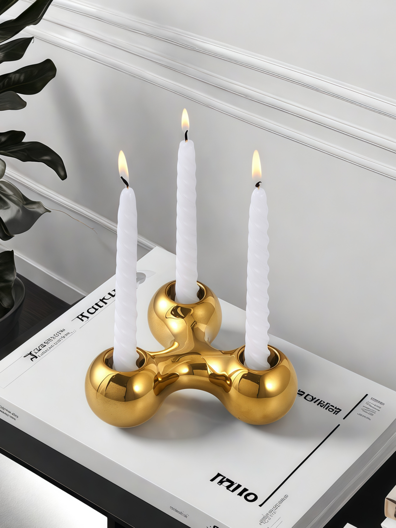 1pc Gold High-end Light Luxury Design Three-hole Candle Holder Is Used In The Living Room Countertop Multi-scene Ornament Candle Candle Holder_voghion.com