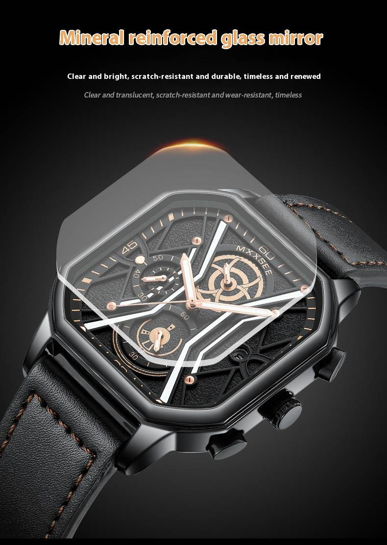 Orologio sportivo al quarzo da uomo con datario, lancette luminose, resistenza all'acqua fino a 30 m, cinturino in pelle, fibbia in acciaio inossidabile, vetro minerale._voghion.com