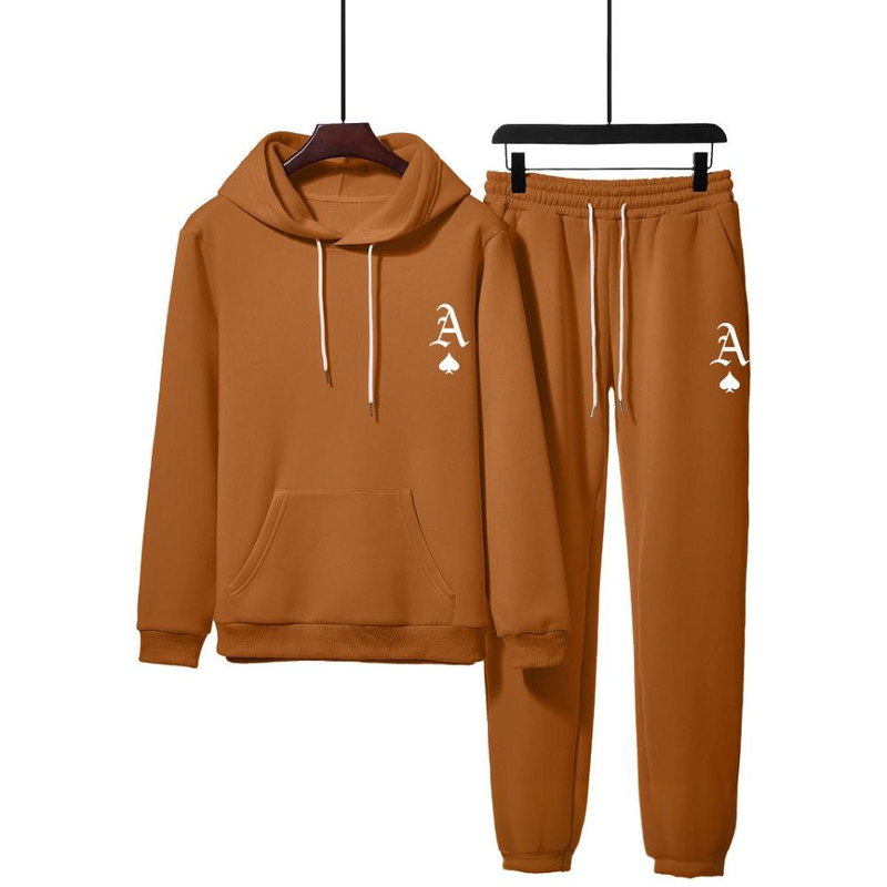 Conjunto de sudadera y jogger estampados para hombre, chándal de invierno cálido con forro polar y chaqueta con cremallera, ropa informal de calle._voghion.com