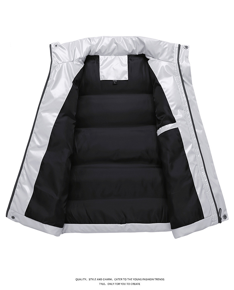 Herren Wintermode Weste Stehkragen Slim Fit Leichte Freizeitjacke ohne Ärmel für Jugendliche (Silbergrau, Schwarz)_voghion.com