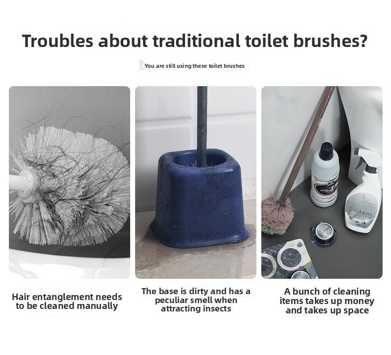 Disposable Toilet Brush Set With 8 Replaceable Heads, Wall-Mounted Angle Cleaner For Bathroom – Modern & Hygienic Grey/Black_voghion.com