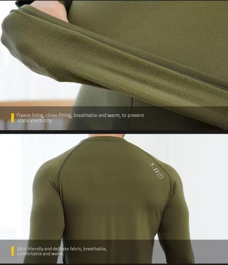 Conjunto de roupa íntima térmica masculina com forro de lã, camada de base de inverno, camisa e calças quentes de manga comprida para esportes ao ar livre_voghion.com
