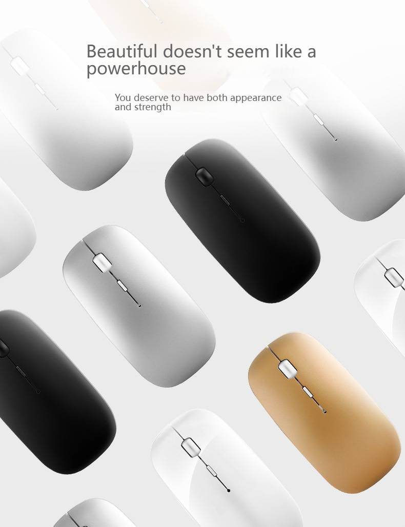 Mouse wireless con porte di ricarica Type-C e USB-A, 2.4G + Bluetooth 5.0, design ergonomico per laptop/PC (nero/argento/bianco/oro rosa/oro/grigio)_voghion.com
