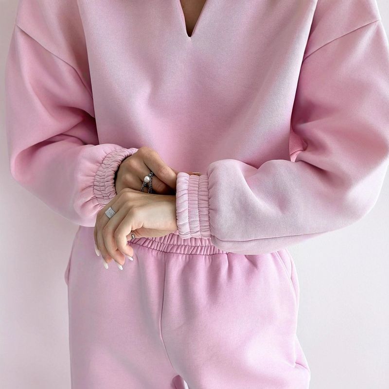 Women's Casual Long Sleeve V-Neck Sweatshirt & Pants Set - Solid Color Streetwear Outfit For Spring & Autumn (S/M/L/XL)_voghion.com