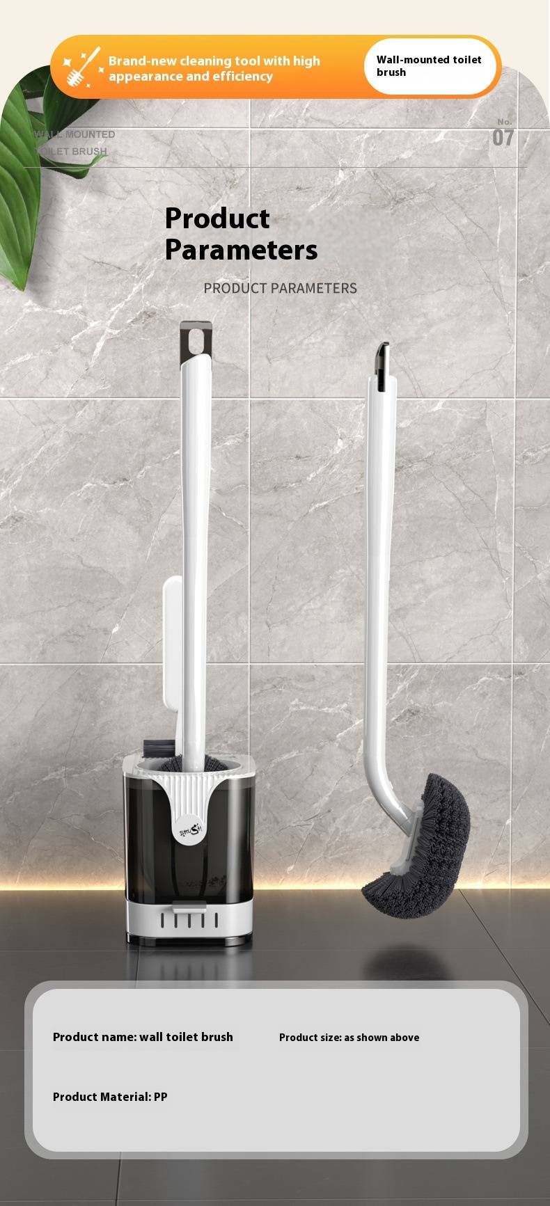 Wall-Mounted Toilet Brush Set – 360° Bendable Bristles, Space-Saving Holder, Long Handle For Deep Cleaning (Black/White, Plastic, 1-Piece)_voghion.com