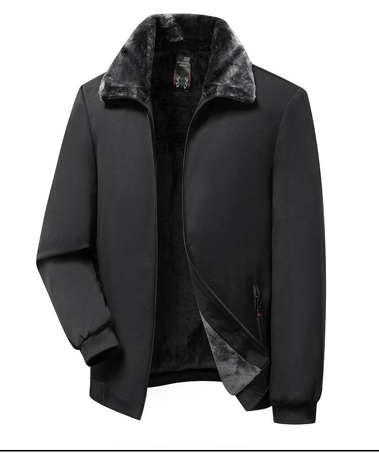 Cappotto invernale spesso da uomo con fodera in pile e collo alto, giacca calda in sherpa per persone di mezza età e anziani, vestibilità ampia, chiusura con cerniera (rosso/nero)_voghion.com