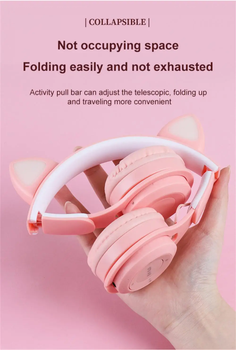 Cute Cat Bluetooth Headphones Wireless Headset Music Earphone With Mic For Iphone 14 13 PC Support TF Card Children_voghion.com