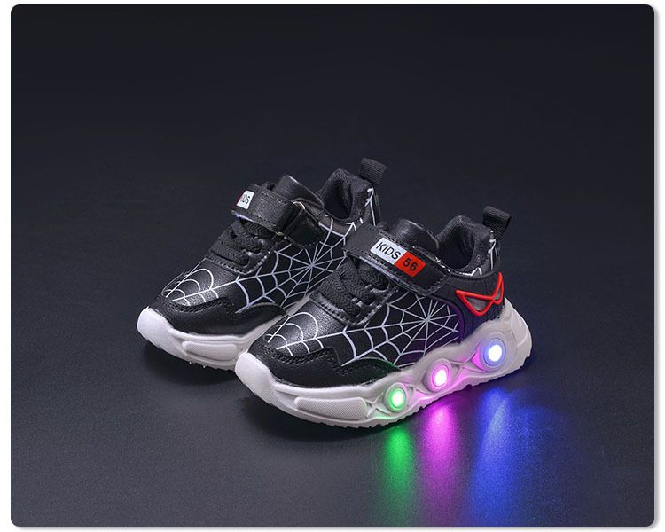 Frühling Herbst Neue Kinder Leder Spinnennetz LED Licht up für Kleine und Mittlere Jungen Casual Sport Schuhe_voghion.com