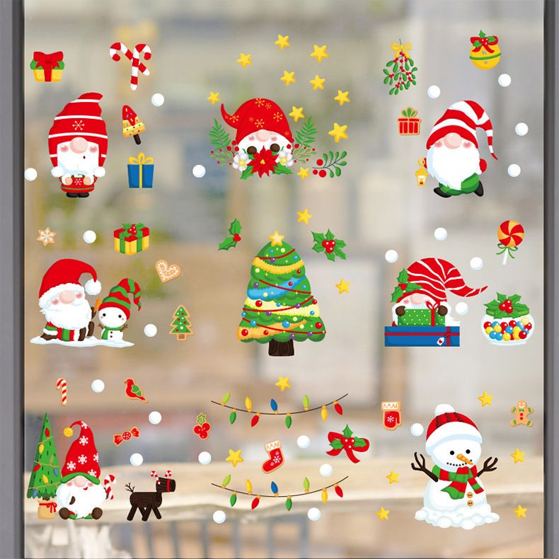 Nuovo set statico 2022 di 9 adesivi murali decorativi per finestre in vetro con nani di Natale_voghion.com