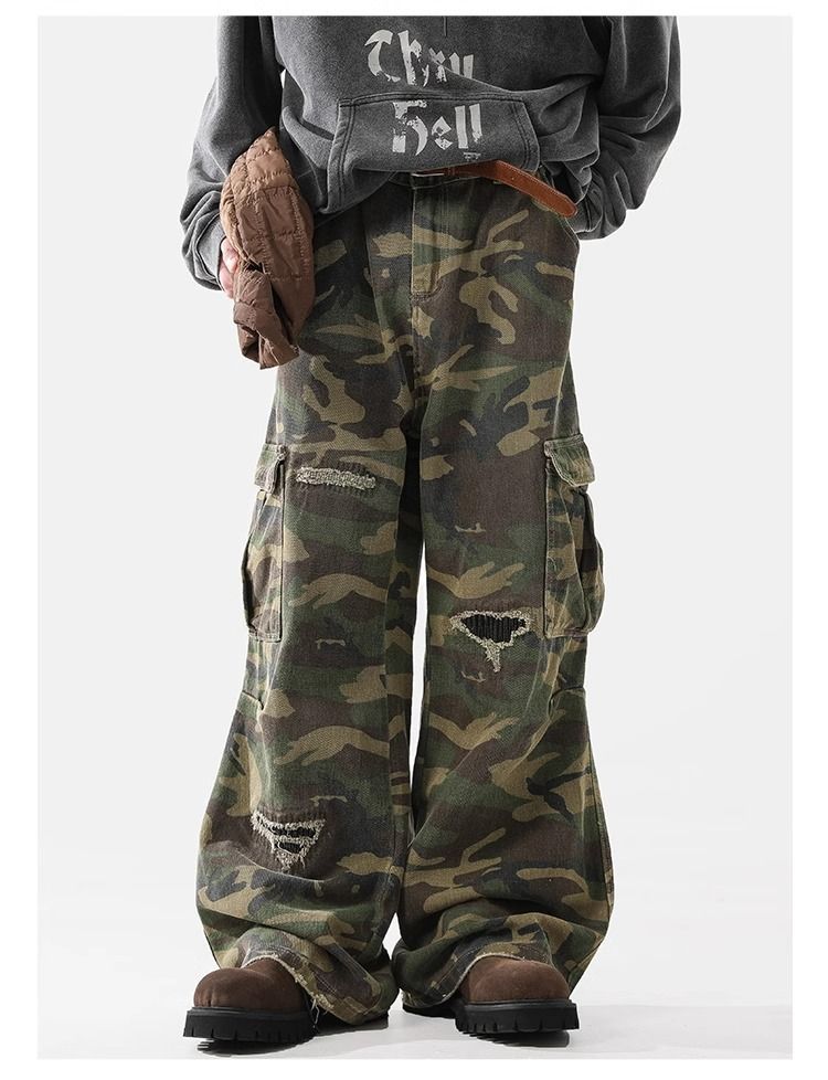 Men's Clothing High Street Pure Wild Hole Camouflage Pants Men And Womentrend Big Pocket Casual Overalls Loose Vibe_voghion.com