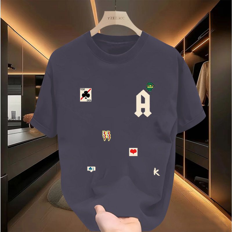 Personalized printed oversized men's T-shirt with short summer loose round neck, half sleeves, high-end pure cotton,_voghion.com