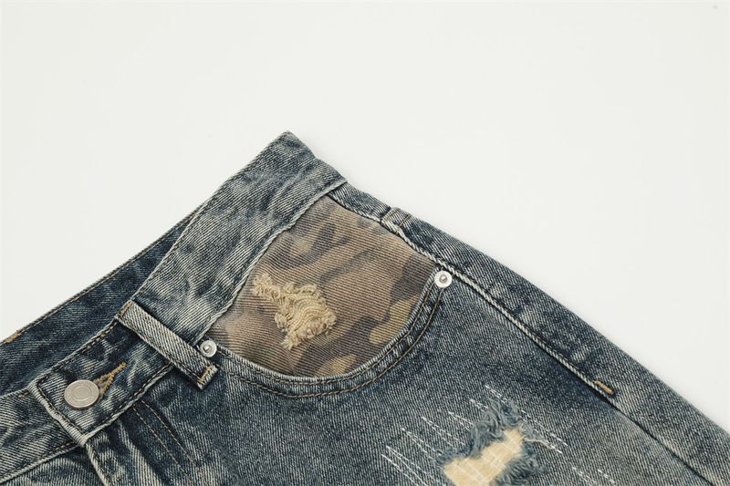 Jeans patchwork mimetici da uomo - Pantaloni a gamba larga con effetto used e cuciture a vista | Collezione Urban Grunge_voghion.com
