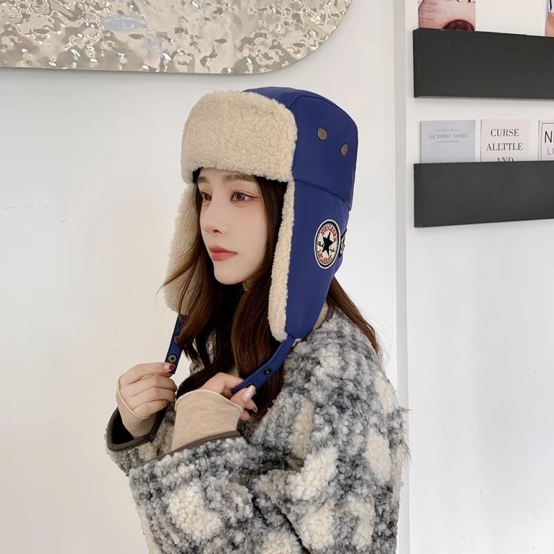 Cappello da sci volante da uomo in pelle PU spessa e calda, in pelliccia di agnello, versatile, edizione coreana, da donna, invernale, Lei Feng_voghion.com