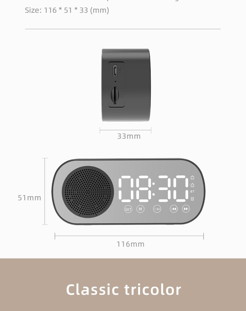 Nieuwe klok draadloze Bluetooth-kaartluidspreker thuiswekker draagbare mini-audioradio voor buiten_voghion.com
