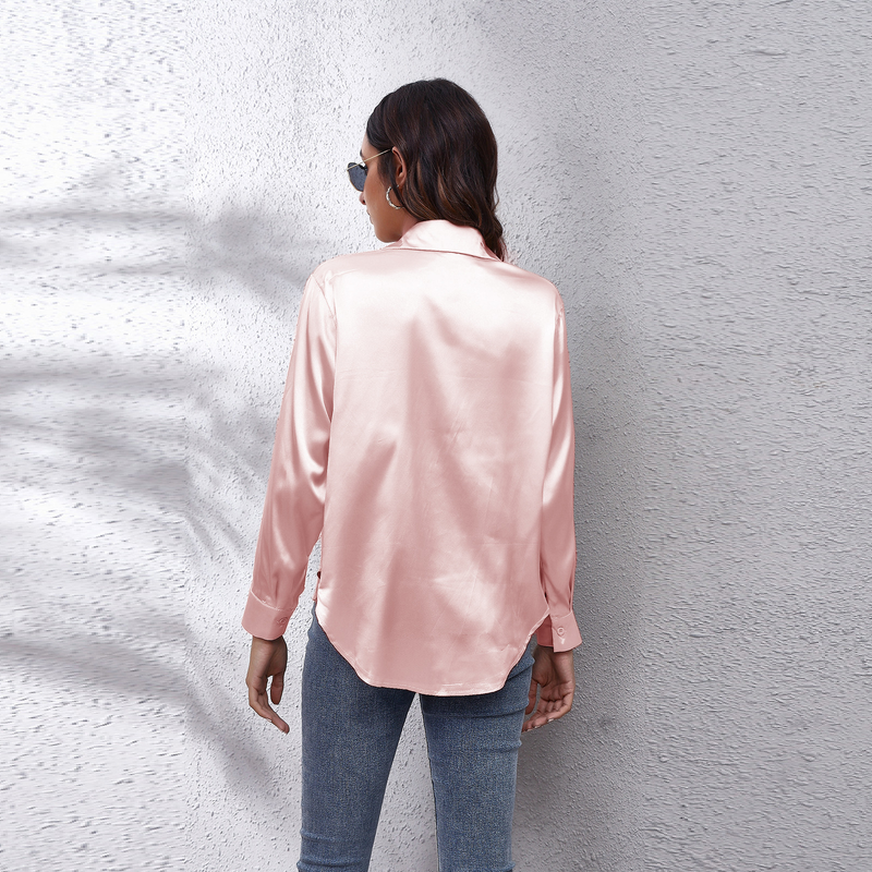 Women's clothing color D shirt satin silk imitation long sleeve shirt_voghion.com