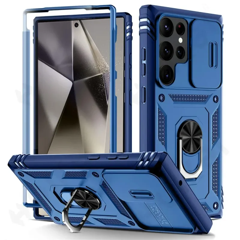 Hülle fir Samsung Galaxy S25 S24 S23 S22 Ultra Plus A55 A56 A36 FE 4G 5G Slider Kamera Schutz 360 Vollschutz Klammer Cover_voghion.com