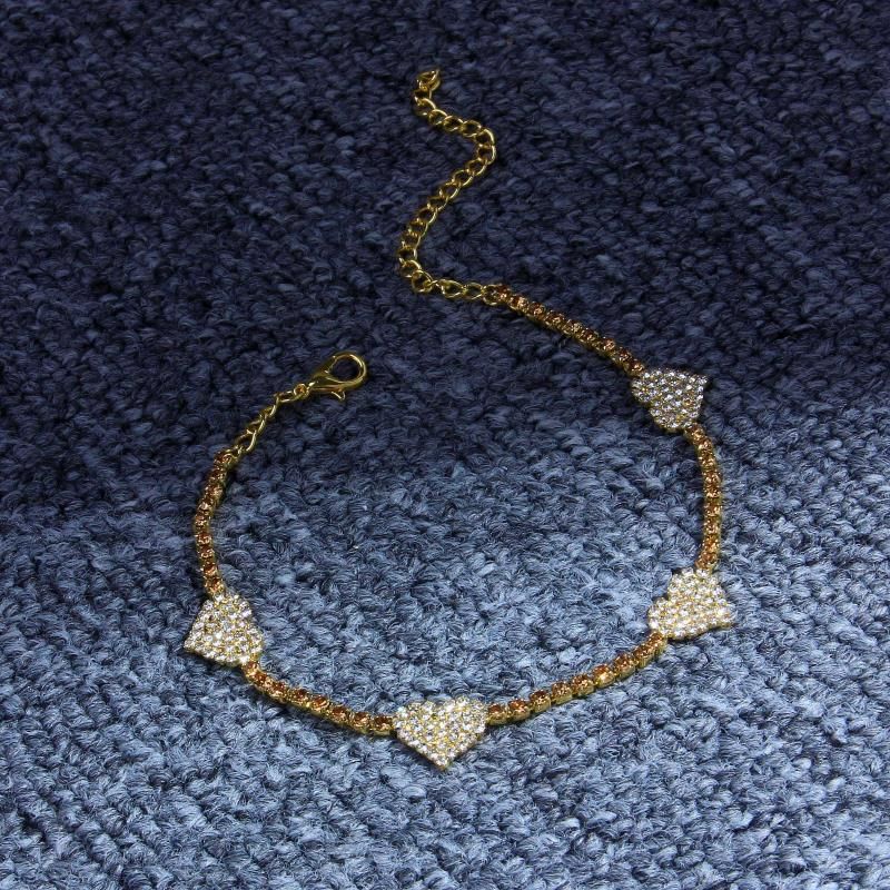 Japanese and Korean beautiful diamond-embedded peach heart Anklet women's fresh style beach cute eye-catching novel Anklet Anklet_voghion.com
