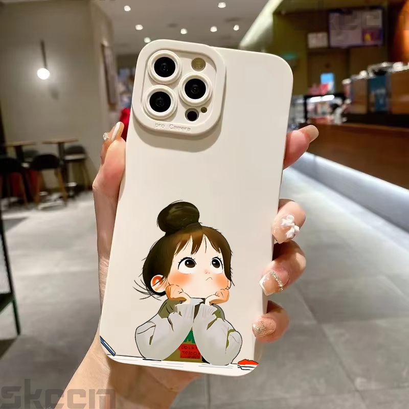 Cute Cartoon Little Girl Printed Silicone Case For Samsung Galaxy S25 Ultra S24 Plus S23 S22 S21 S20 FE A55 A54 A15 A35 Cover_voghion.com