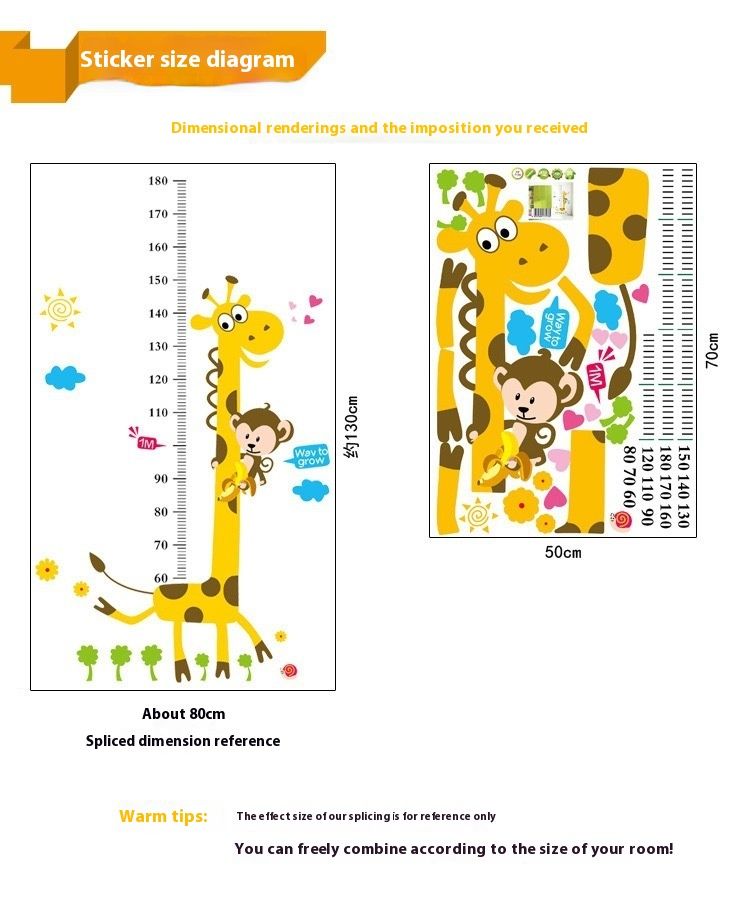 Giraffe Kinder Mieter Halle Cartoon Baby Messung, Wand Dekoration Aufkleber, Tier Höhe Aufkleber_voghion.com